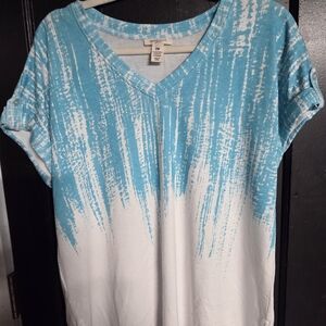 Westbound Turquoise and White Short Sleeve Top